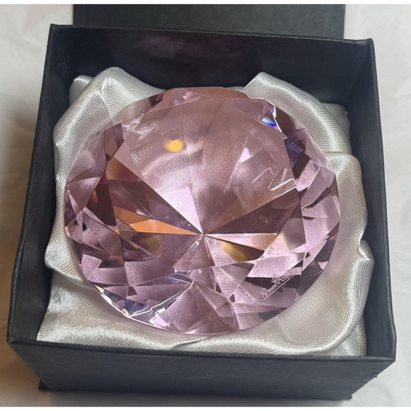 Rosenthal Other - VTG Pink Glass Faceted Diamond Paperweight W/Original Box - Signed By Rosenthal